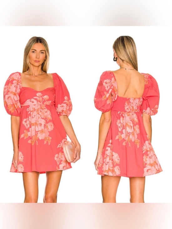 Free People Dresses & Skirts - Free People Peony Babydoll Puff Sleeve Dress in Peony